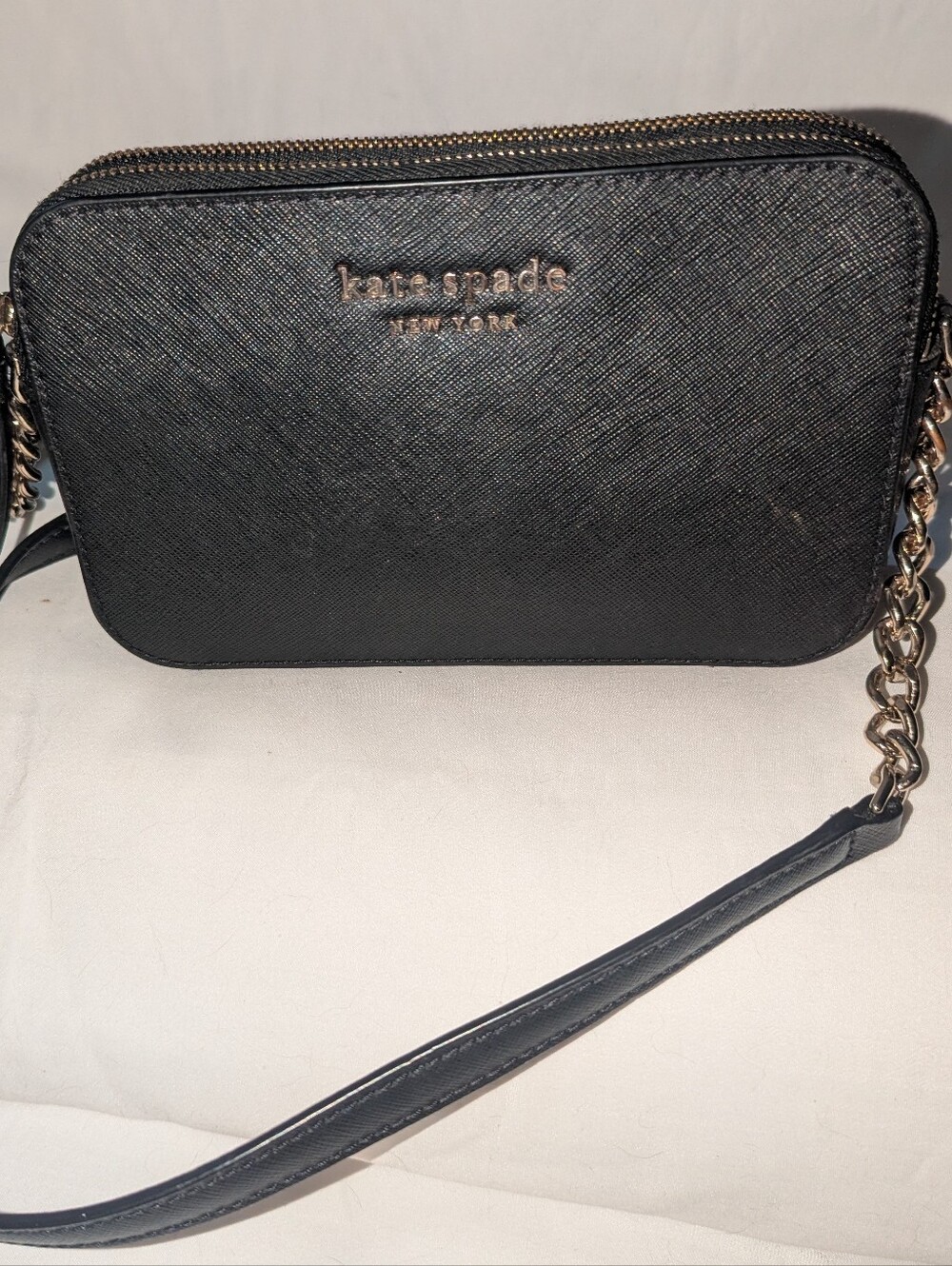 Kate Spade Cameron Double Zip Black Leather Crossbody bag